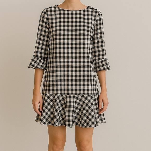 NWT. Zara Womens Short Check Smart Dress Black White - Size L - Picture 1 of 7